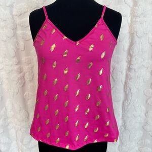 SHEIN Hot Pink V-Neck Cami with Gold Foil size Small
